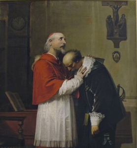 L'innominato e il cardinale Federigo Borromeo, dipinto di Alessandro Guardassoni, 1860